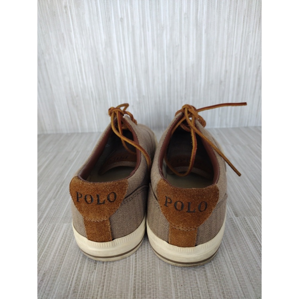 Polo Ralph Lauren Vaughn Chambray Herringbone Sport Brown Shoes Men 8.5D Lace Up - Picture 5 of 8